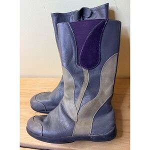 See Kai Run Leather Boots Toddler Sz 12.5 Side  Zip Gray With Purple Tulip